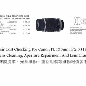 Repair Cost Checking For Canon FL 135mm f/2.5 (1965) Lens Cleaning