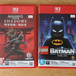 售中文版 二手Switch 2 Game (刺客教條-暗影者，LEGO蝙蝠俠-黑暗騎士傳奇)