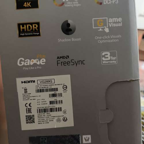 95% New ASUS 28吋 TUF GAMING VG289Q UHD 4K 電競顯示器