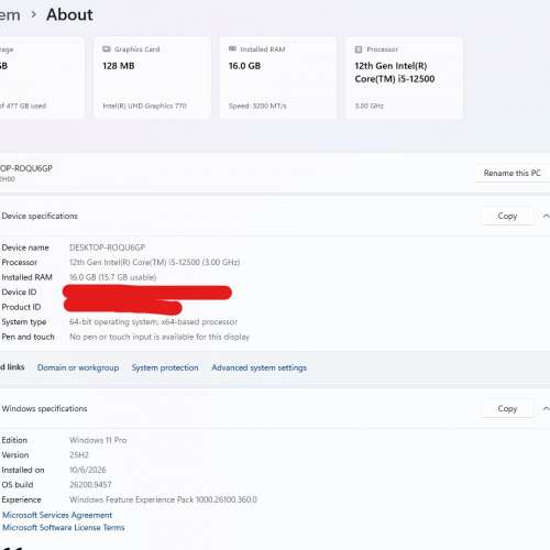 Lenovo SFF computer桌面電腦 Windows 11 Pro i5-12500 16G Ram 512GB Nvme SSD