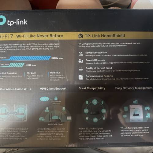 TP-Link Archer BE220 BE3600 雙頻Wi-Fi 7 路由器