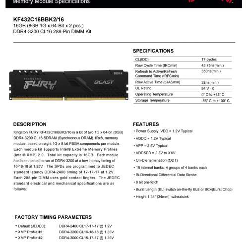 Kingston fury 8Gb x 2 DDR4 3200 ram