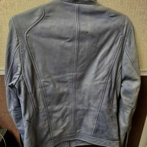 全新有Brand New Tag Enigma藍色真皮外套皮褸做舊效果Slim Fit修身