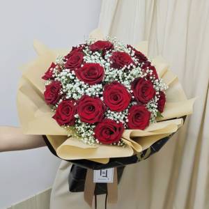 [門市自取][QuadrupleFlower] 💐❤️✨ 強大真愛 | 紅玫瑰白滿天星鮮花花束 情人節...