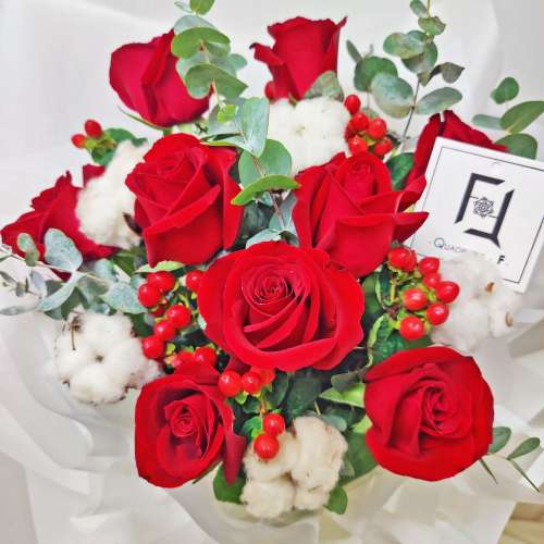 [門市自取][QuadrupleFlower] 💐❤️✨ 完全真愛 | 紅玫瑰棉花鮮花花束 情人節花束...
