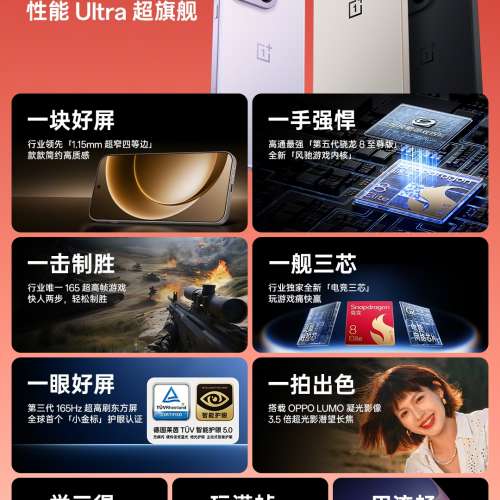 (少量現貨）全新🆕Oneplus 15 一加 15 性能 Ultra 超旗艦 第五代驍龍 8 至尊版 165H...