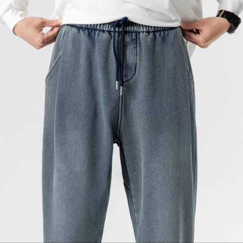紋理休閒藍色牛仔褲男裝2XL