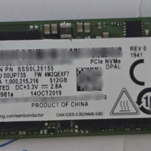 Samsung 三星 PM981a M.2 NVMe 512GB SSD (MZ-VLB512B)