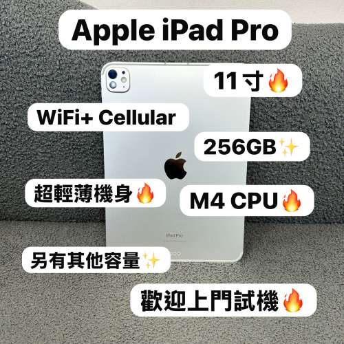 (超輕薄平板🔥M4 CPU iPad Pro💖）Apple iPadPro 11吋/超高質素完美機😆/M4 CHIPS/...