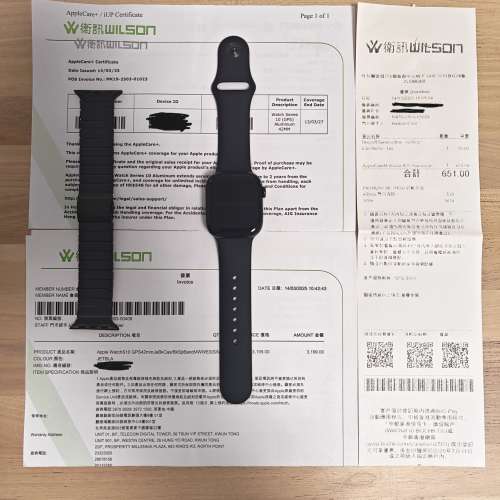 80%新 香港行貨 黑色 Apple Watch S10 42MM GPS 有AppleCare+ 無盒