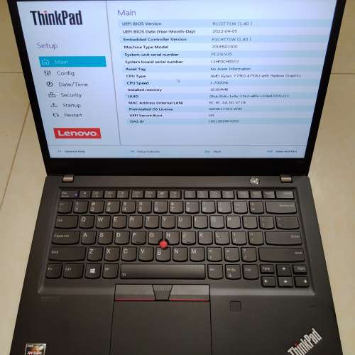 Lenovo T14s/14.0&rdquo;LED/AMD Ryzen&trade; 7 Pro4750U 1.70GHz/16GB DDR4/512GB M.2SSD/9...