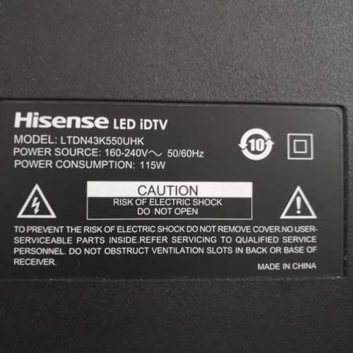Hisense LTDN43K550UHK 43吋4K電視(100%運作全正常,畫面冇花)
