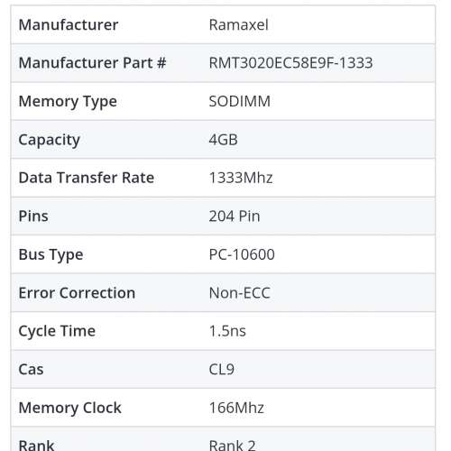Ramaxel 4GB pc3 10600 DDR3 SO-DIMM