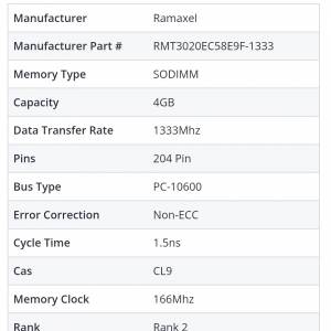 Ramaxel 4GB pc3 10600 DDR3 SO-DIMM