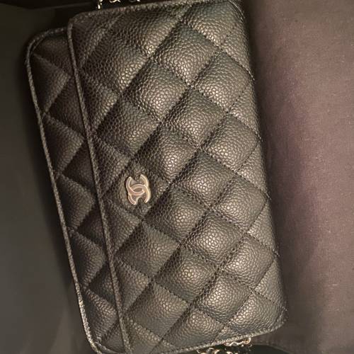 Chanel Wallet on Chain Black Caviar全新未使用黑銀牛皮荔枝皮WOC