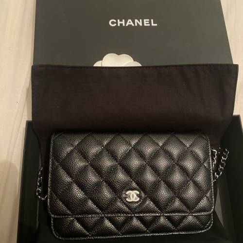 Chanel Wallet on Chain Black Caviar全新未使用黑銀牛皮荔枝皮WOC