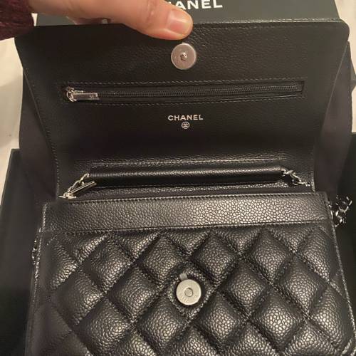 Chanel Wallet on Chain Black Caviar全新未使用黑銀牛皮荔枝皮WOC