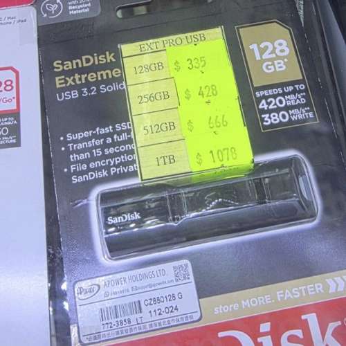 SanDisk Extreme PRO USB 3.1 閃迪隨身碟,USB手指 1TB (2隻)、512GB (1隻)、256GB ...