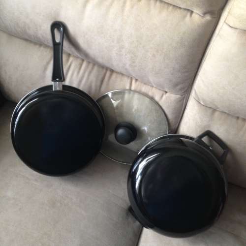 Non Stick Frying Pan Pot Lid 24cm 3pc Set Made in TaiWan NEW 易潔鑊套裝