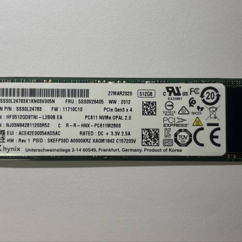 SK hynix PC611 512GB m.2 nvme PCIe 3.0 SSD