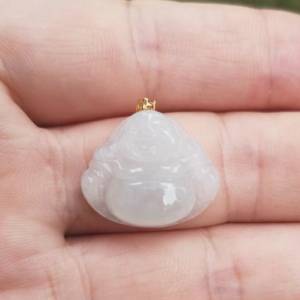 緬甸翡翠A玉冰佛公鑲18k金扣