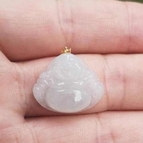 緬甸翡翠A玉冰佛公鑲18k金扣