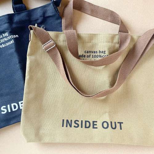 全新簡約文青 帆布手提拉鏈袋 斜孭袋 Shopping Bags 黑啡灰三色