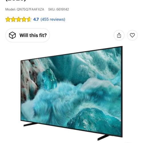 75英寸Q7F系列QLED 4K超高清三星Vision AI智能Tizen电视（2025年）