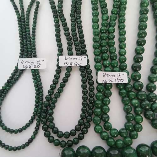 緬甸乾青珠串，4/6/8/10/12/14mm 全部長約15吋，珠圓玉滑滿綠色。每條價錢如照片顯...