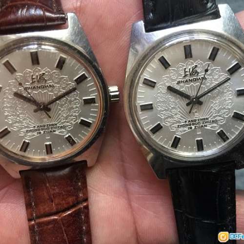 古董上海表 孔雀開屏面 玫瑰金+銀色面 一對 表面耀麗