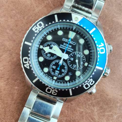 Seiko Solar 太陽能潛水錶， 無"X" logo (藍/黑 圈）