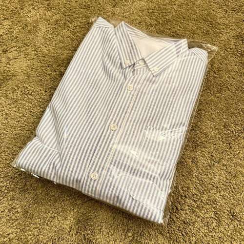 100%全新︰男裝藍白直條（Fleece內里，衫袖都有）恤衫 Size M~L - 夠哂保暖！