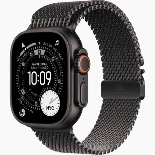 Apple Watch Ultra3 黑色鈦金屬錶殼搭配鈦金 屬米蘭網織手環 （L）