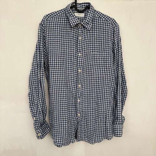 95% NEW - Uniqlo Men Blue/White Linen Shirt Size M - 男裝麻質長袖恤衫