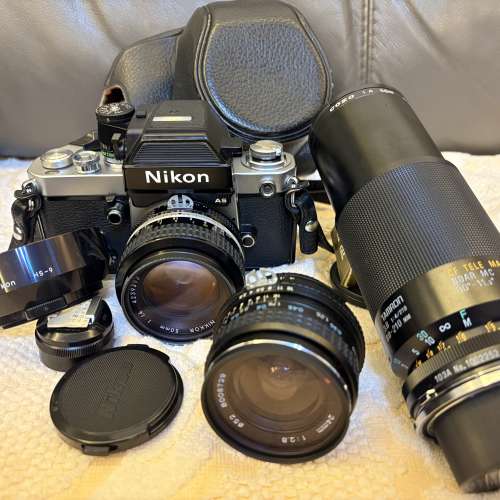 Nikon F2AS with 50mm F/1.4 lens and Tamron 80-210, Tokina 24/2.8 lens