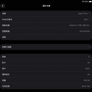 Apple iPad Pro 11吋 (第2代) 128GB 港行 WIFI 灰色