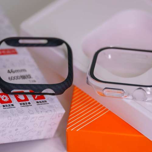 Apple Watch S10 / S11 - 46mm 超薄碳纖 + 透明全包保護 智能手錶保護殼 一套兩個