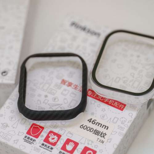 Apple Watch S10 / S11 - 46mm 超薄碳纖 + 透明全包保護 智能手錶保護殼 一套兩個