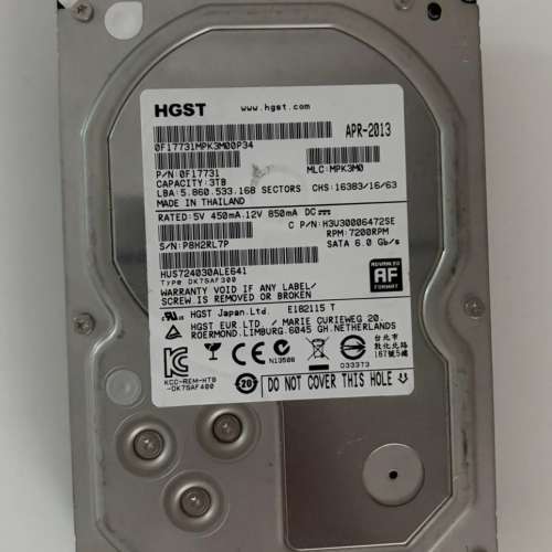 已使用 二手 硬碟 HGST 3TB HDD HD HARDDISK SATA