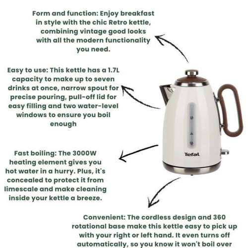 Tefal KI780A40 Retra Kettle, 3000W 1.7L Ivory