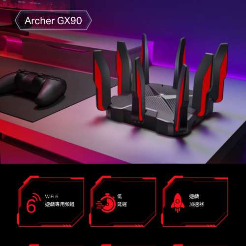 TP-Link Archer GX90 AX6600 三頻 Wi-Fi 6 電競路由器 (2.5G WAN)