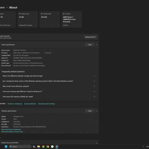7800X3D, 32GB ddr5 6000mhz, 7900xtx 24gb, 4k 27in BenQ monitor.