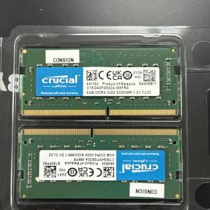 Crucial 【8GB】DDR4-3200 SODIMM 兩條合共16GB
