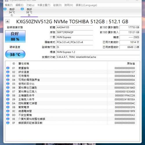 Toshiba NVMe 512GB SSD