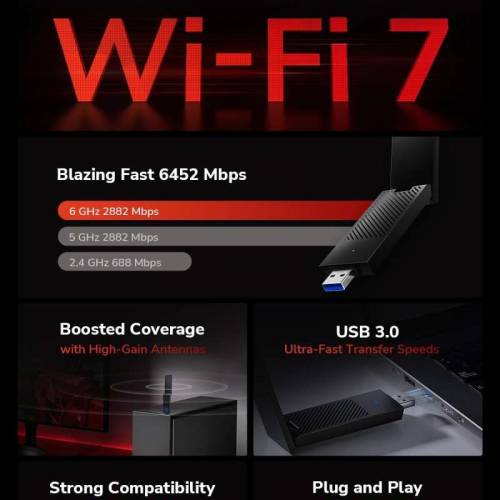 Cudy WU6500 BE6500 三頻 WiFi 7 USB 轉接器