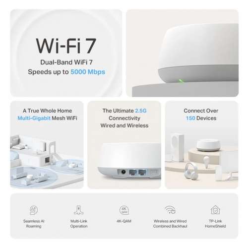 全新港行 TP-Link Deco BE25 BE5000 雙頻 Mesh WiFi 7 路由器 Router (1件裝) 有保...