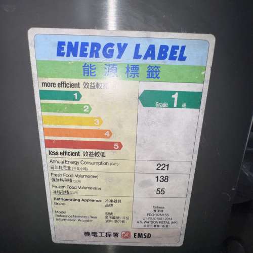 （尺寸：闊 550 x 高 1372 x 深 623 毫米）新淨 豐澤牌 FDG192M15S雙門環保無霜雪櫃