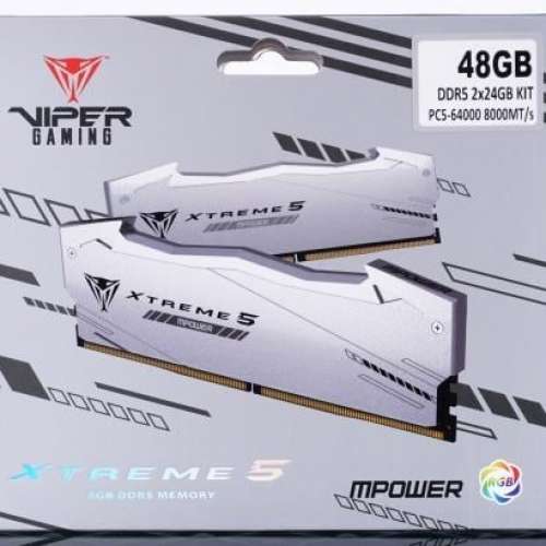 Patriot Xtreme 5 DDR5 8000 CL38 48GB Kit (24GB x 2) Mpower 特別版