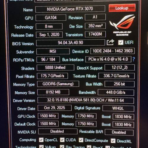 MSI RTX 3070 GAMING X TRIO LHR