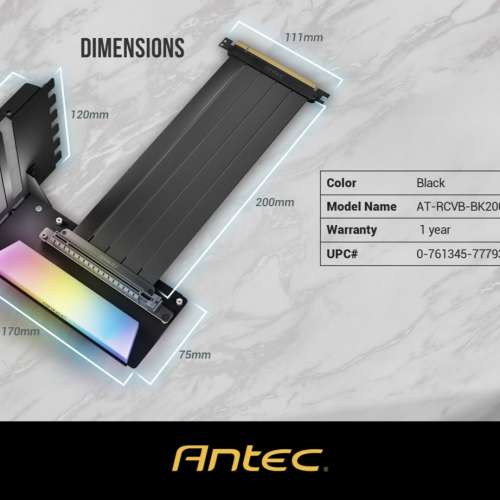 全新 ANTEC PCI-E 4.0 Vertical bracket PCIE4.0 Cable  AT-RCVB-BK200-ARGB-PCIE4